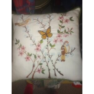 Finished Crewel Embroidery Pattern Erica Wilson Spring Song Pillow 12x12